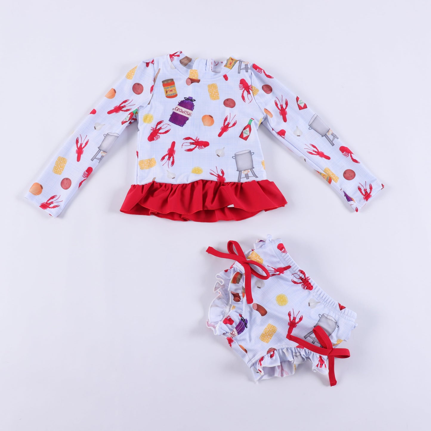 Crawfish ruffle bottom swim suit set