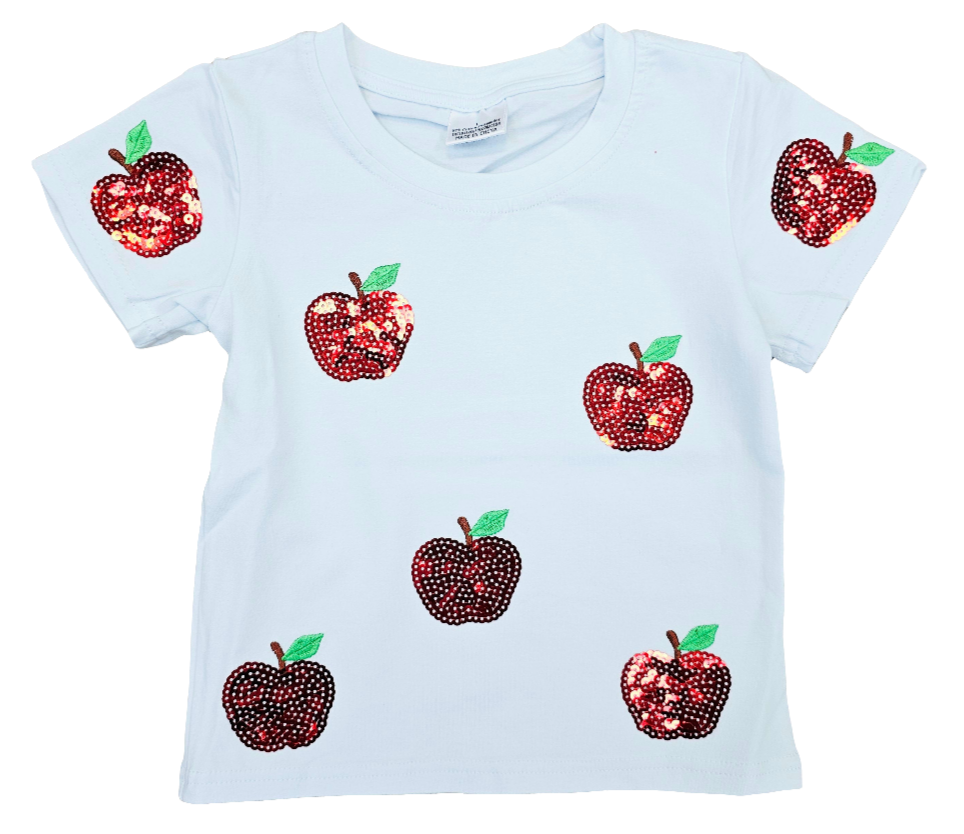 Apple sequin girls shirt back to school