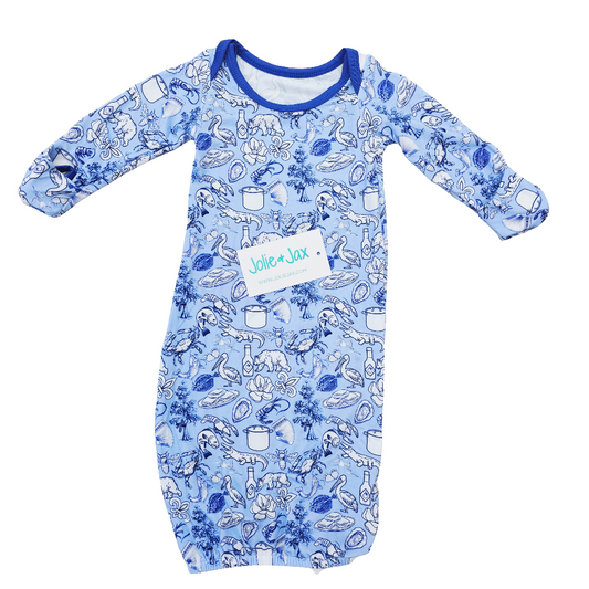 Blue Toile Cajun Baby Gown