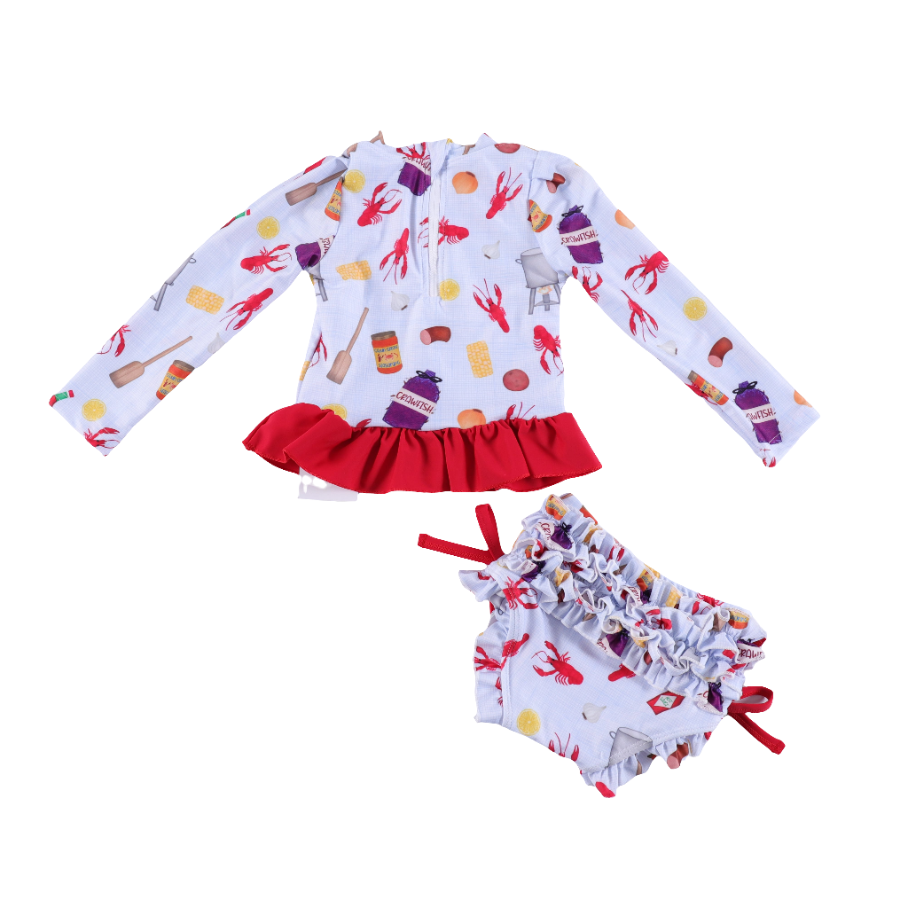 Crawfish ruffle bottom swim suit set