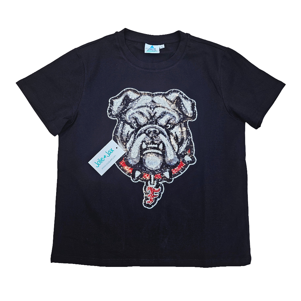Bulldogs T-shirt, sequins Mandeville, Louisiana, black and red