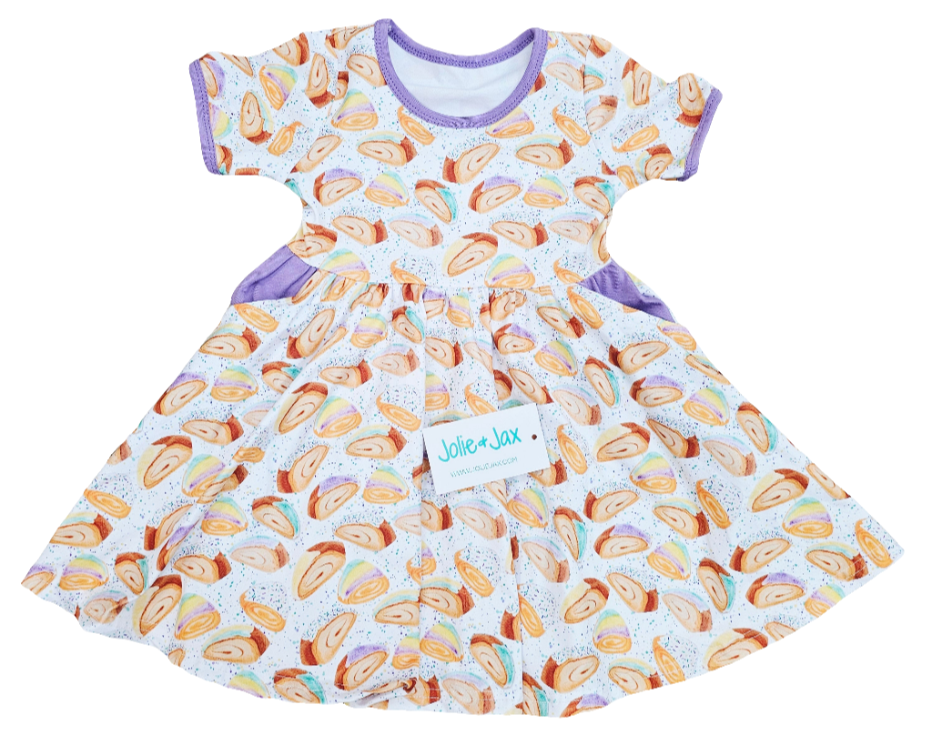 king cake dress pockets girl's children's mardi gras new orleans louisiana 
