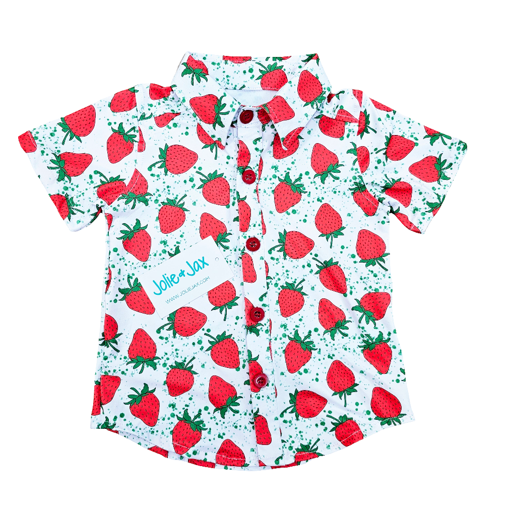 Strawberry Splatter Button Down kids