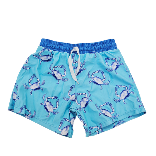 swim trunks suit shorts elastic crab crabs blue louuisiana