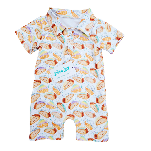 King Cake Splatter Kid's Polo Romper