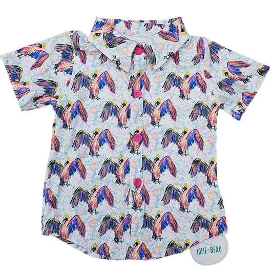 Bright Pelican Button Down Shirt for Kids