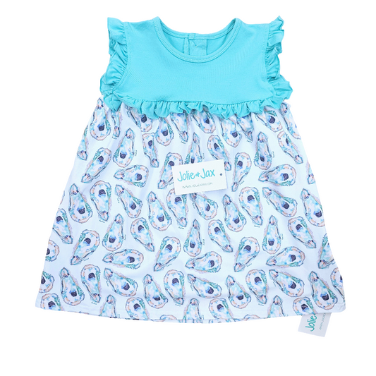 oyster print girls dress teal anthony bordelon french quarter new orleans shell teal nola jolie jax