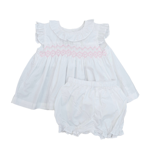 White & Pink Smocked Set