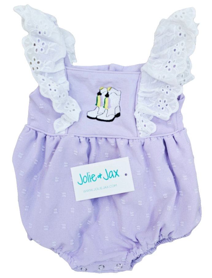 mardi gras boot baby bubble snaps girls purple lace new orleans louisiana 