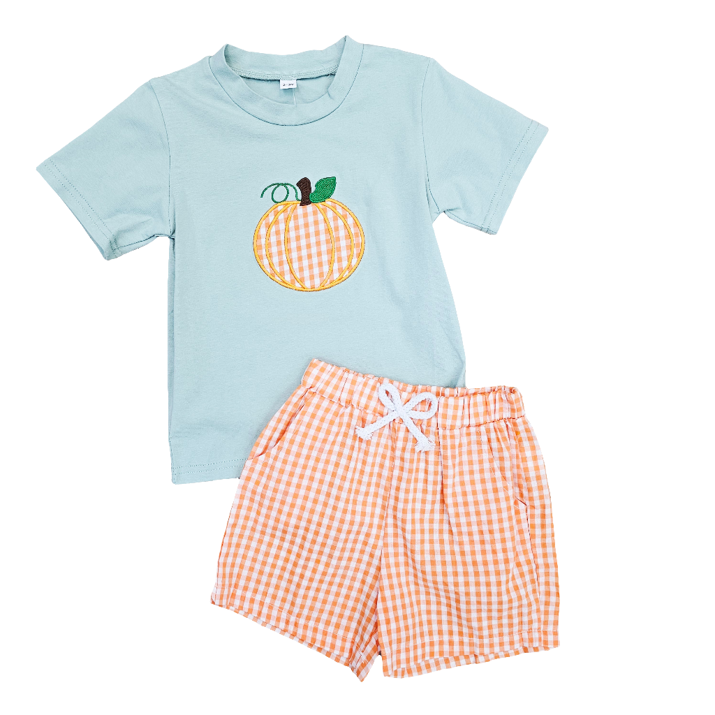 Plaid Pumpkin Shorts Set