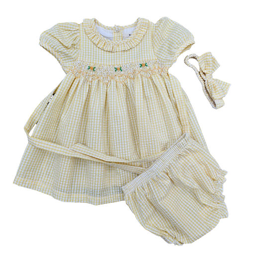 Yellow seersucker Smocked Set