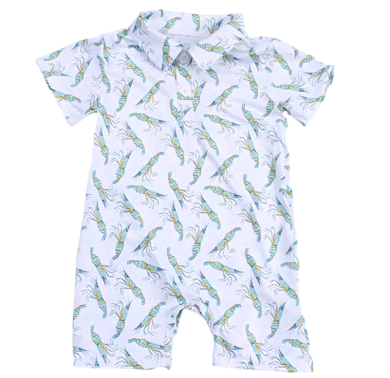 Baby Blue Shrimp Polo Romper