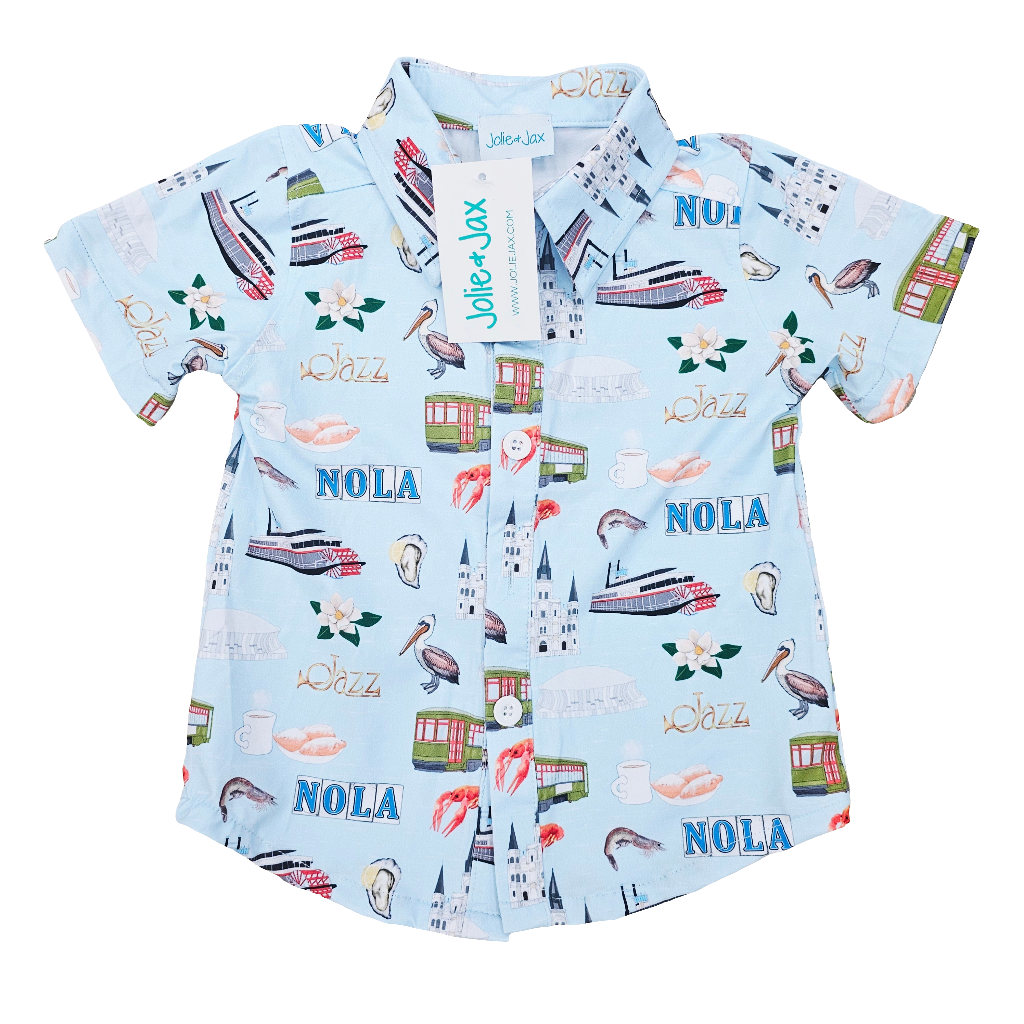 nola, new orleans, streetcar, shrimp, oyster, boys shirt