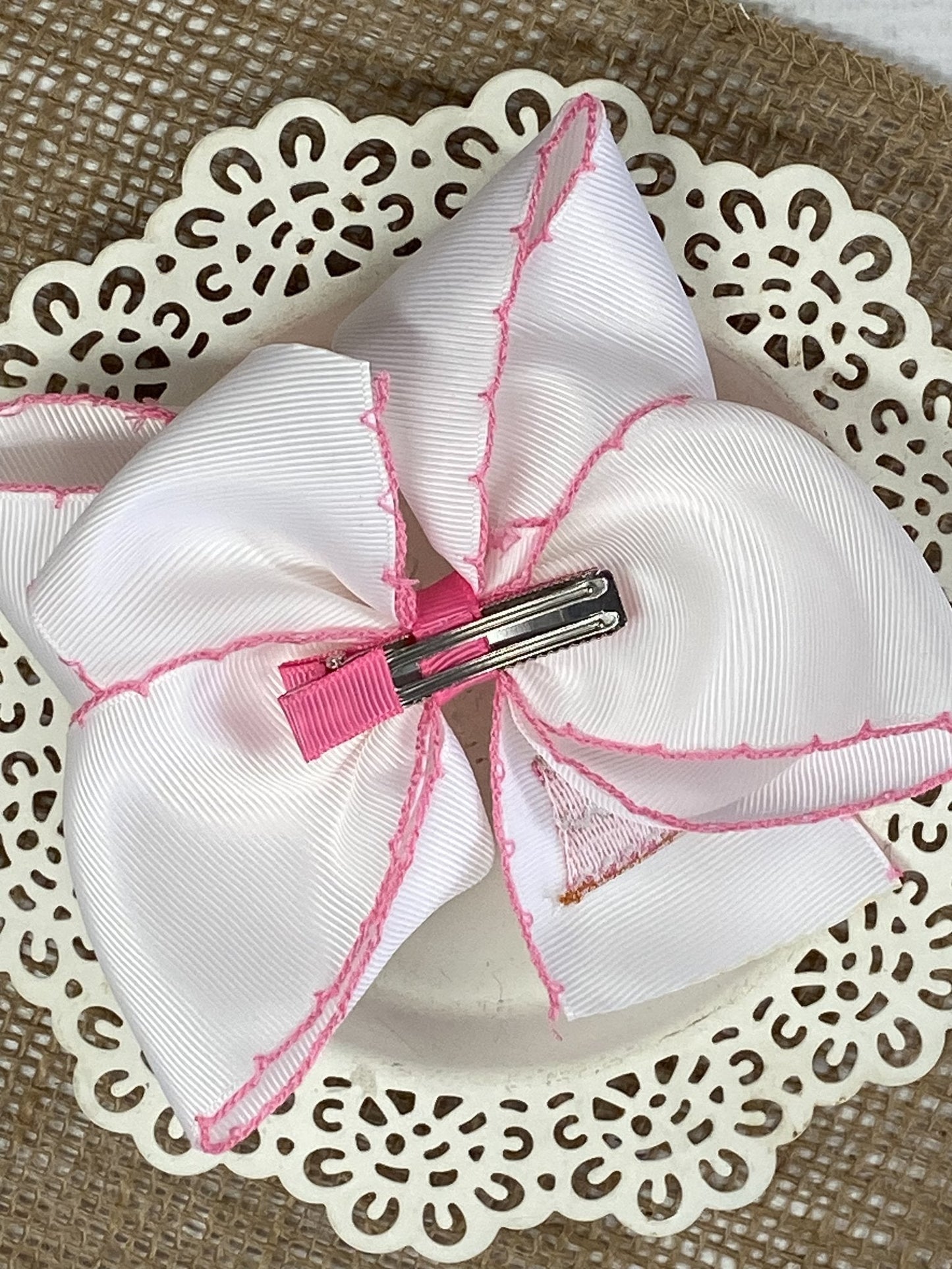Birthday Cake Embroidered Moonstitch Hair Bow | Clip or Headband