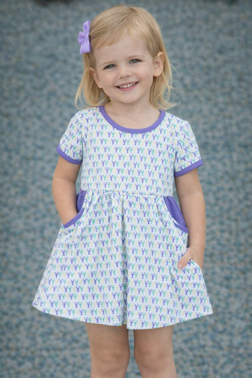 crawfish micro print purple green gold dress pockets Louuisiana
