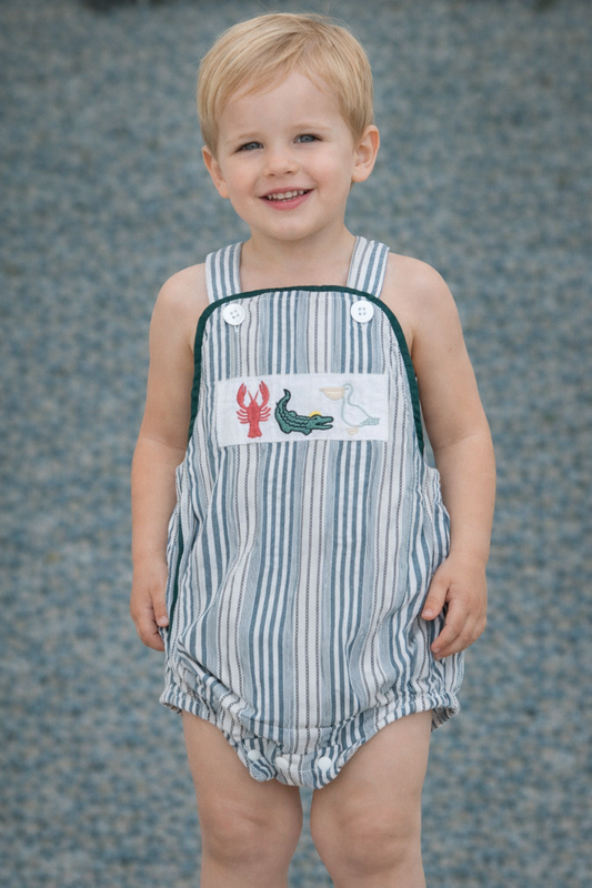 embroidered bubble crawfish, alligator, pelican Louisiana