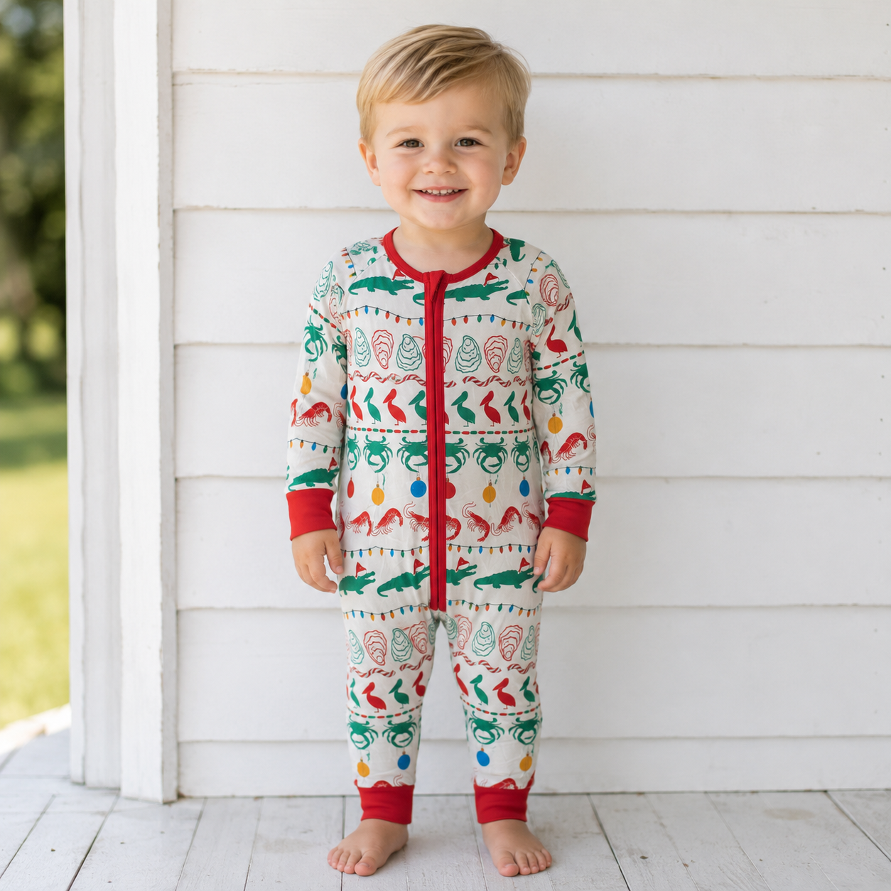 Christmas Seafood Bamboo Zip up Romper