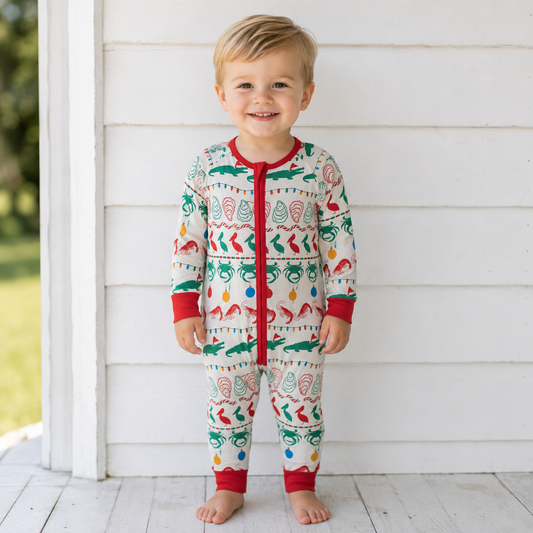 Christmas Seafood Bamboo Zip up Romper