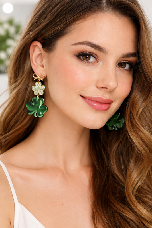 Clover Bow Dangle Stud Earrings