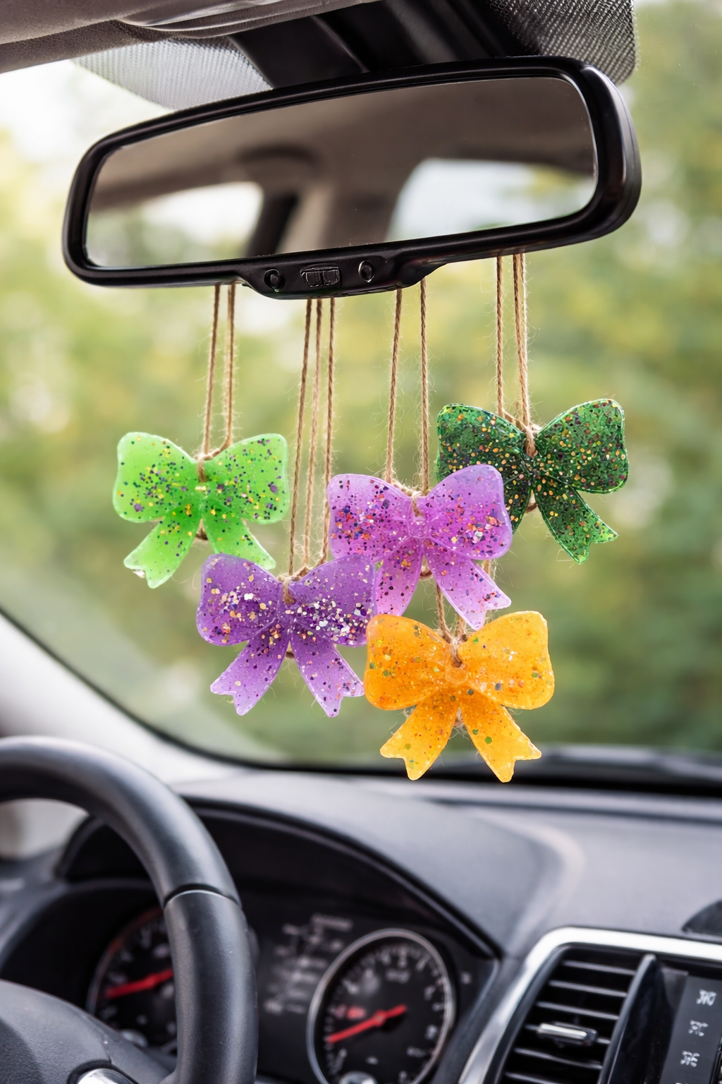 purple green gold mardi gras bow car freshies