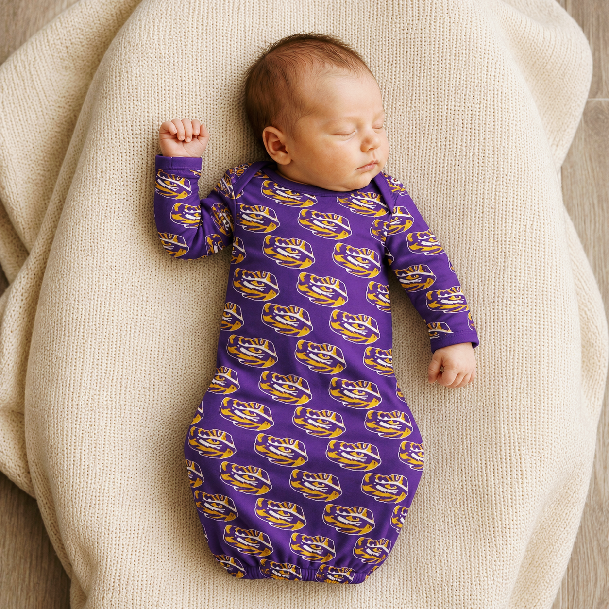LSU LOUISIANA State University bamboo baby gown, tigers tiger eye