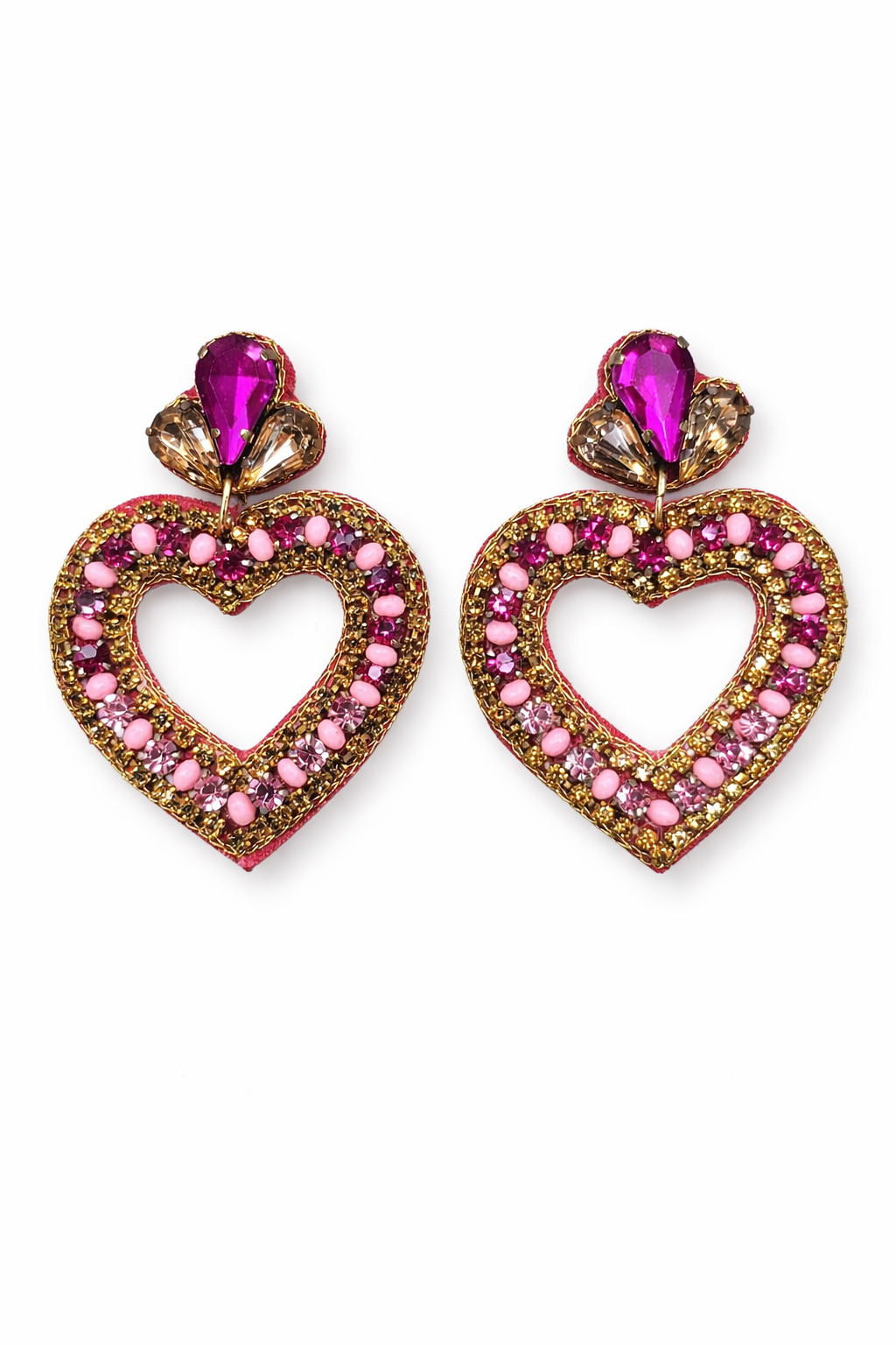 Pink Heart Beaded Rhinestone Earrings