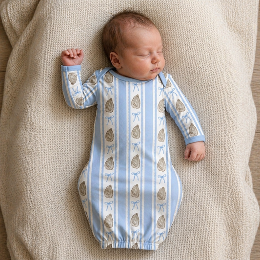Oysters & Bows Bamboo Baby Gown