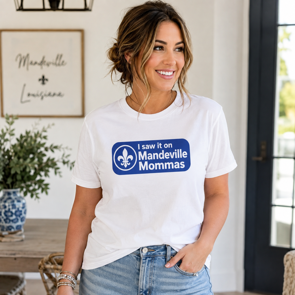 T-Shirt — “I saw it on Mandeville Mommas” Blue Logo Tee