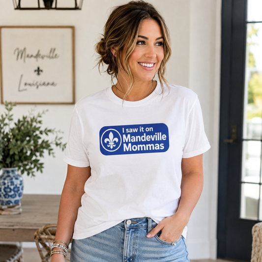 T-Shirt — “I saw it on Mandeville Mommas” Blue Logo Tee