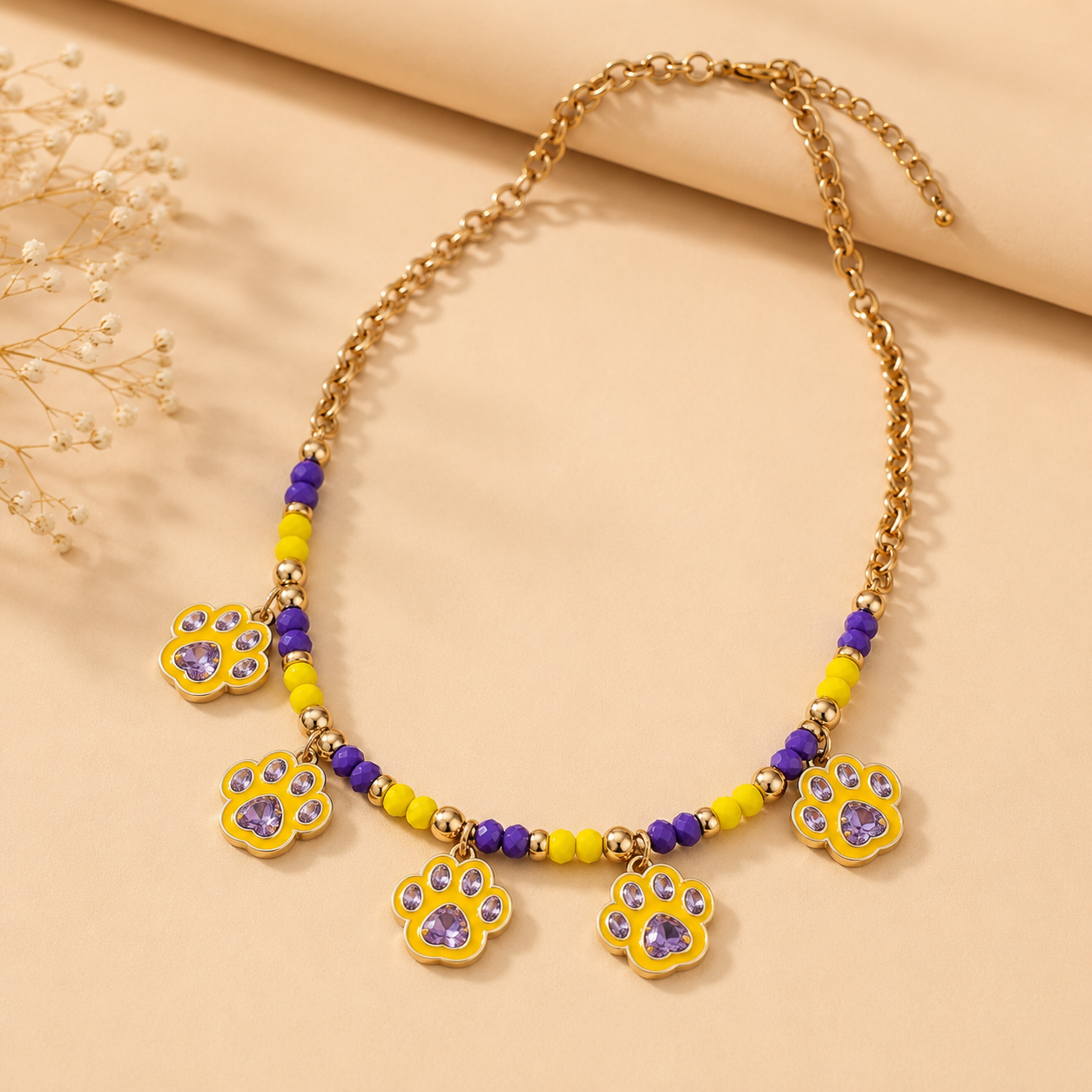 Purple and Gold paw necklace