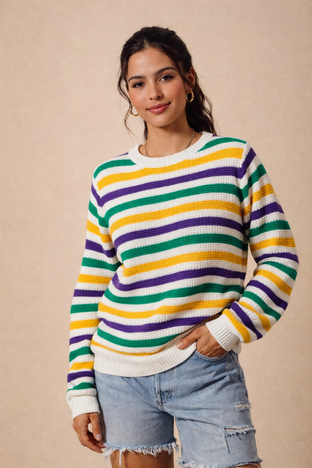 mardi Gras purple green gold knit sweater women ladies girls
