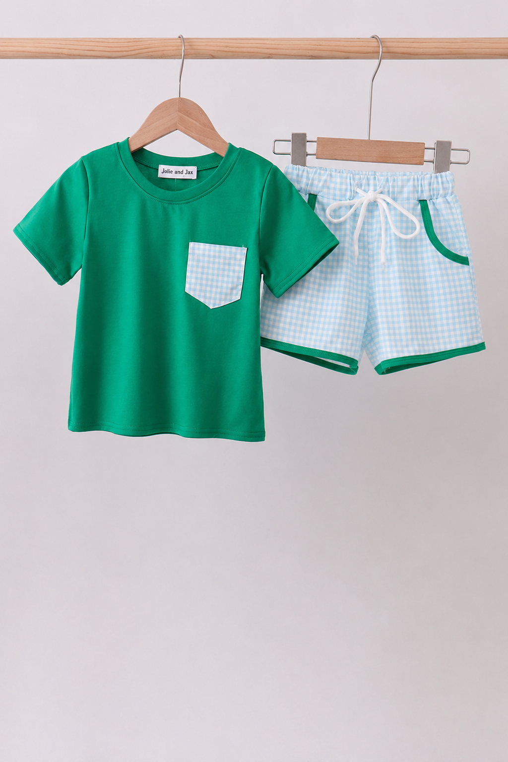 Green pocket grid shorts set