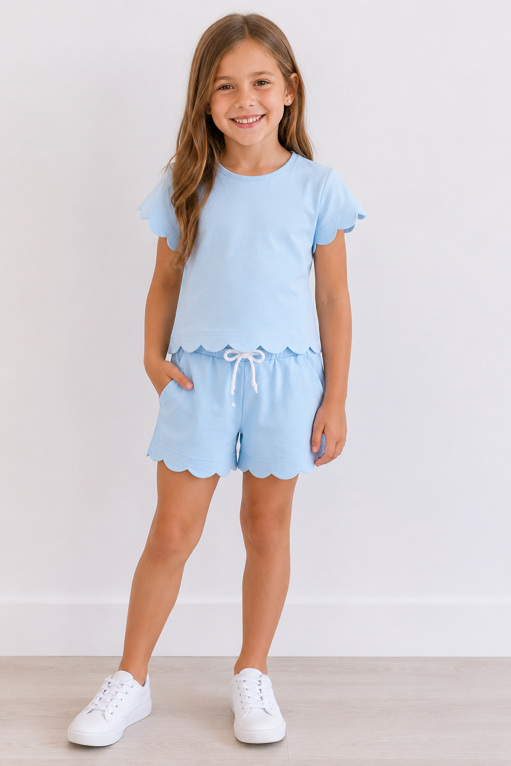 Girls blue scalloped short set