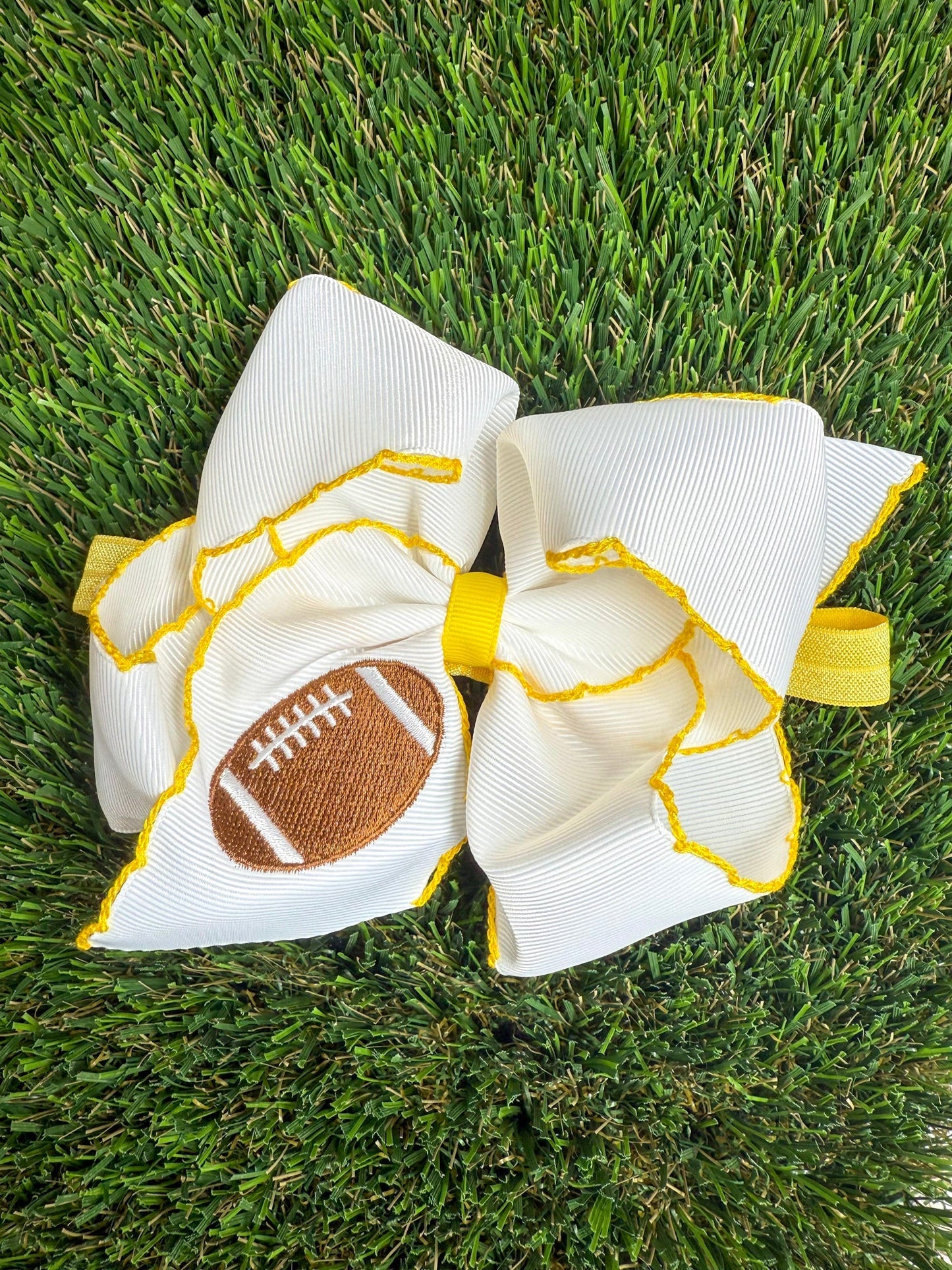 Football Embroidered Moonstitch Hair Bow | Clip or Headband