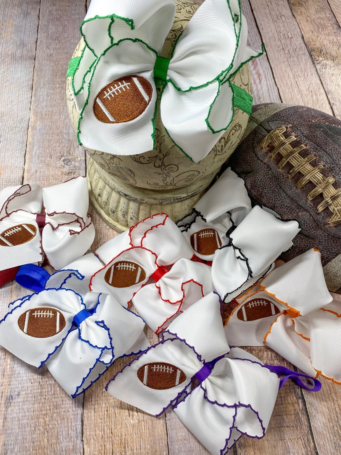 Football Embroidered Moonstitch Hair Bow | Clip or Headband