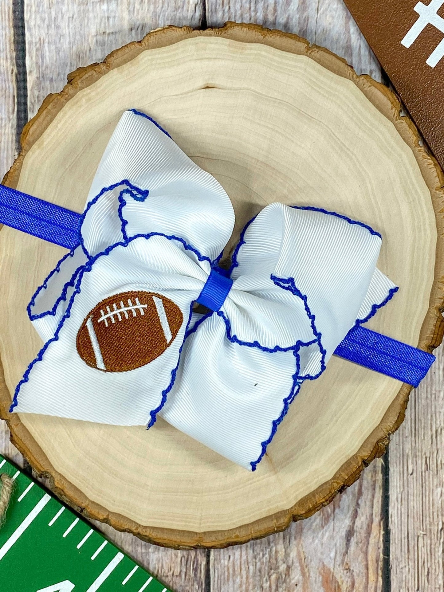 Football Embroidered Moonstitch Hair Bow | Clip or Headband