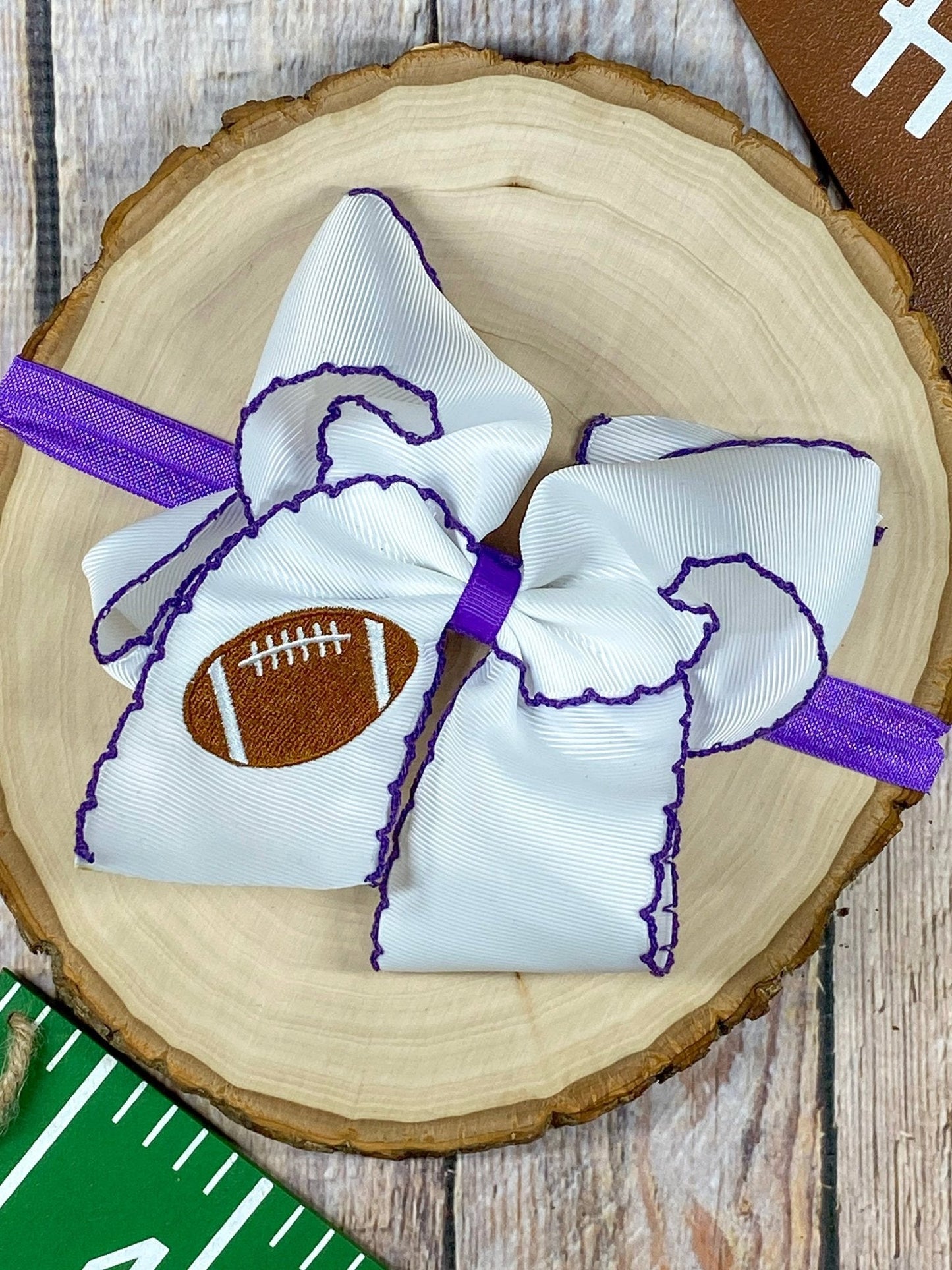 Football Embroidered Moonstitch Hair Bow | Clip or Headband