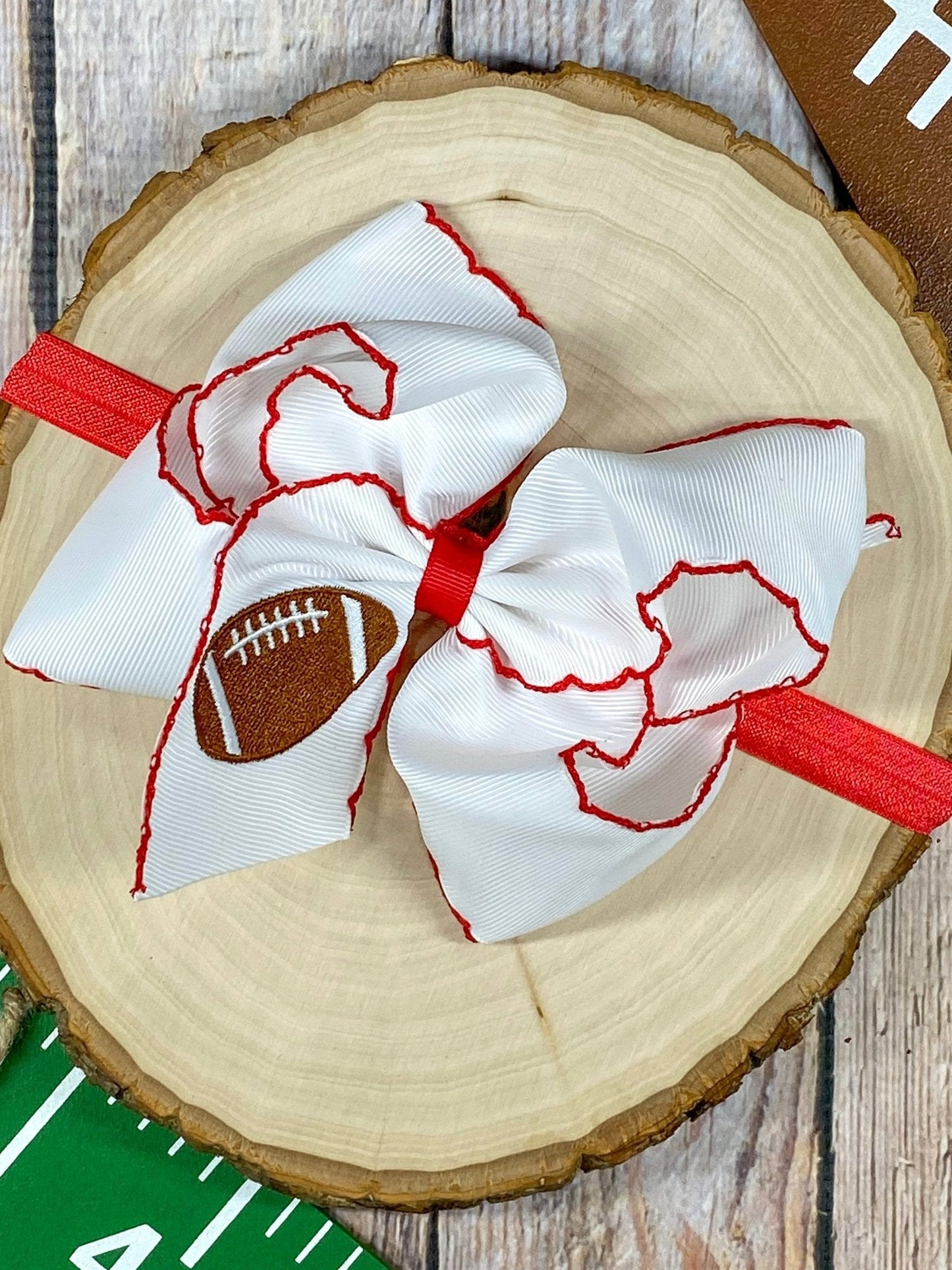 Football Embroidered Moonstitch Hair Bow | Clip or Headband