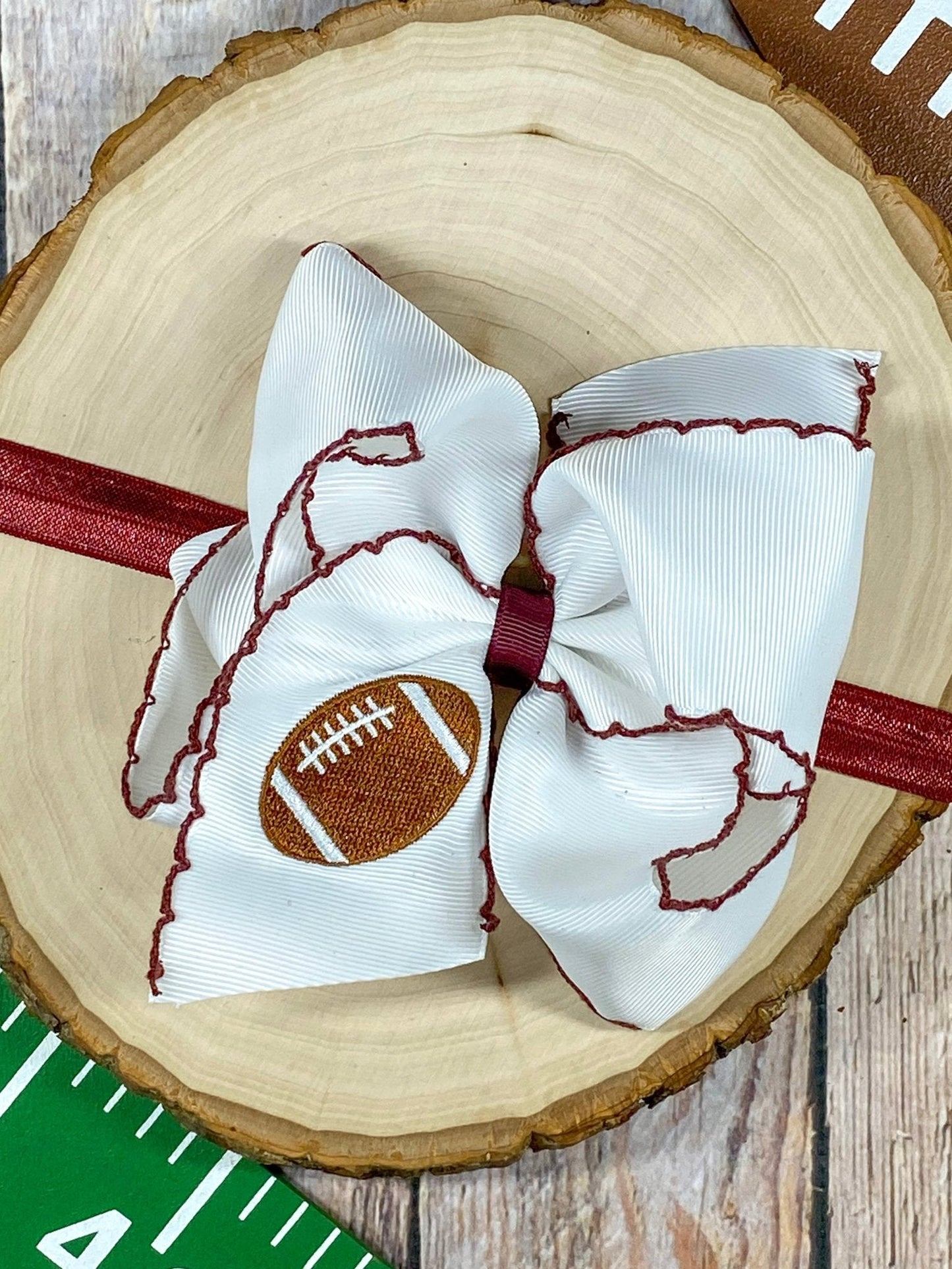 Football Embroidered Moonstitch Hair Bow | Clip or Headband