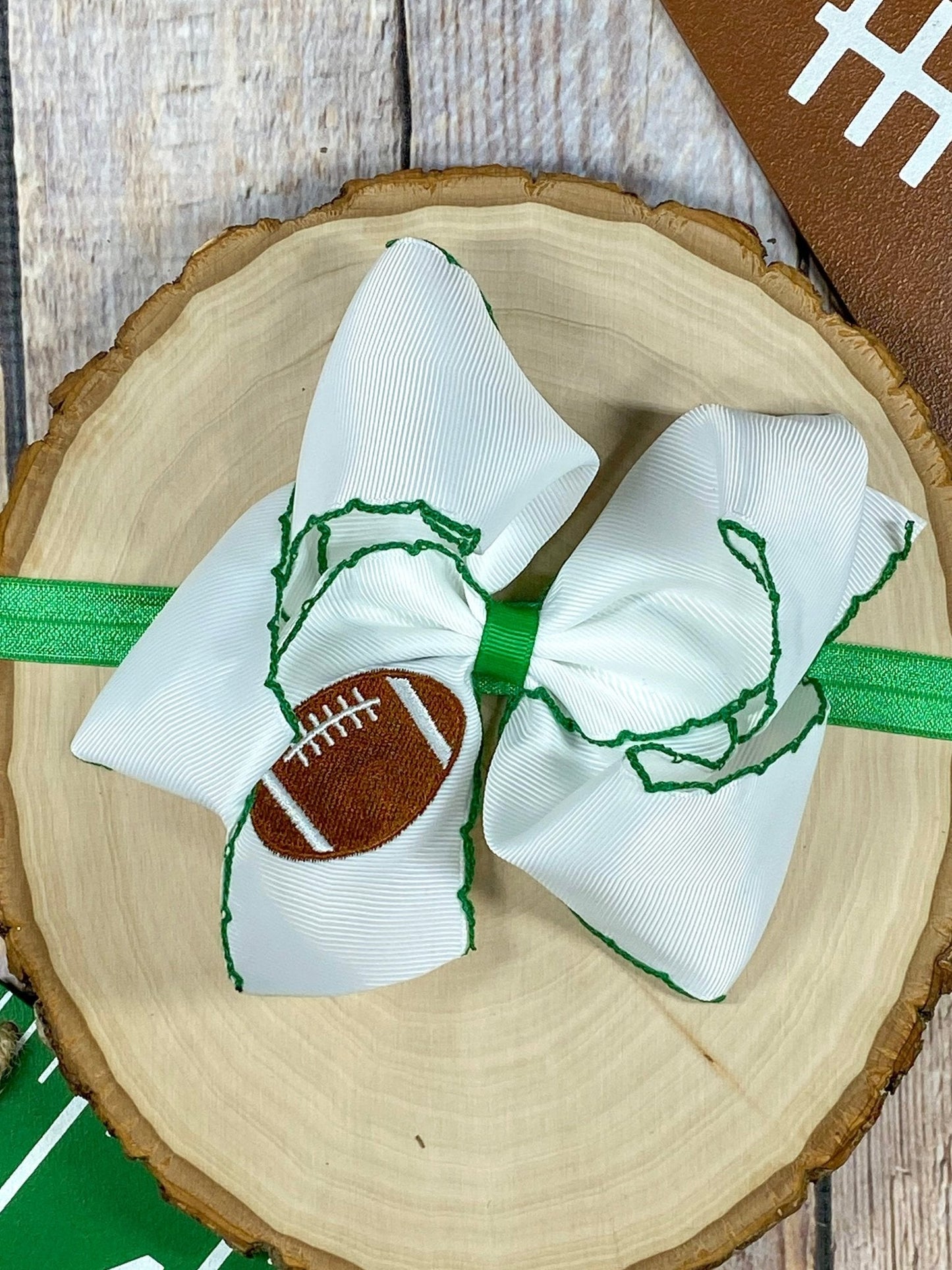 Football Embroidered Moonstitch Hair Bow | Clip or Headband