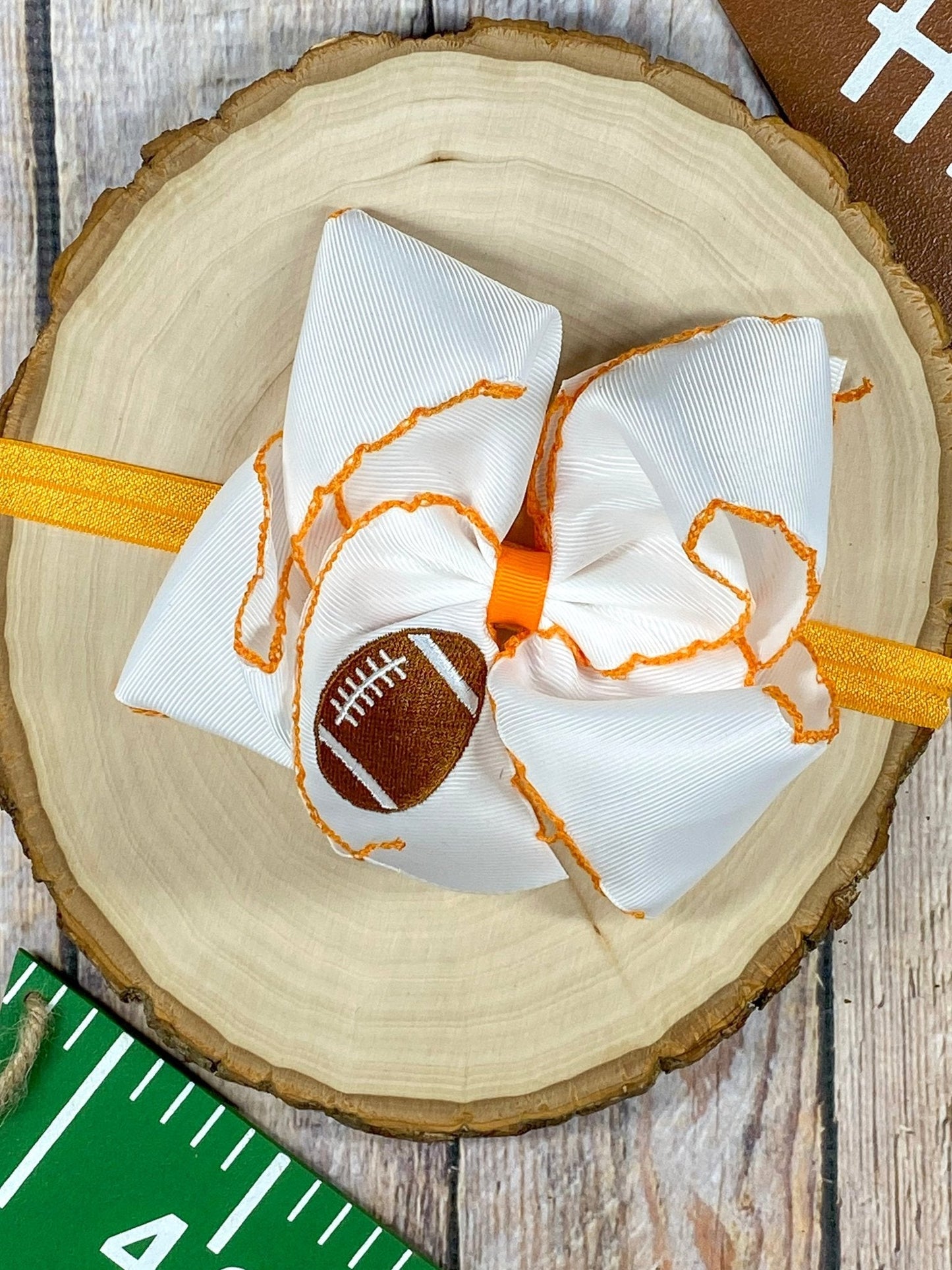 Football Embroidered Moonstitch Hair Bow | Clip or Headband