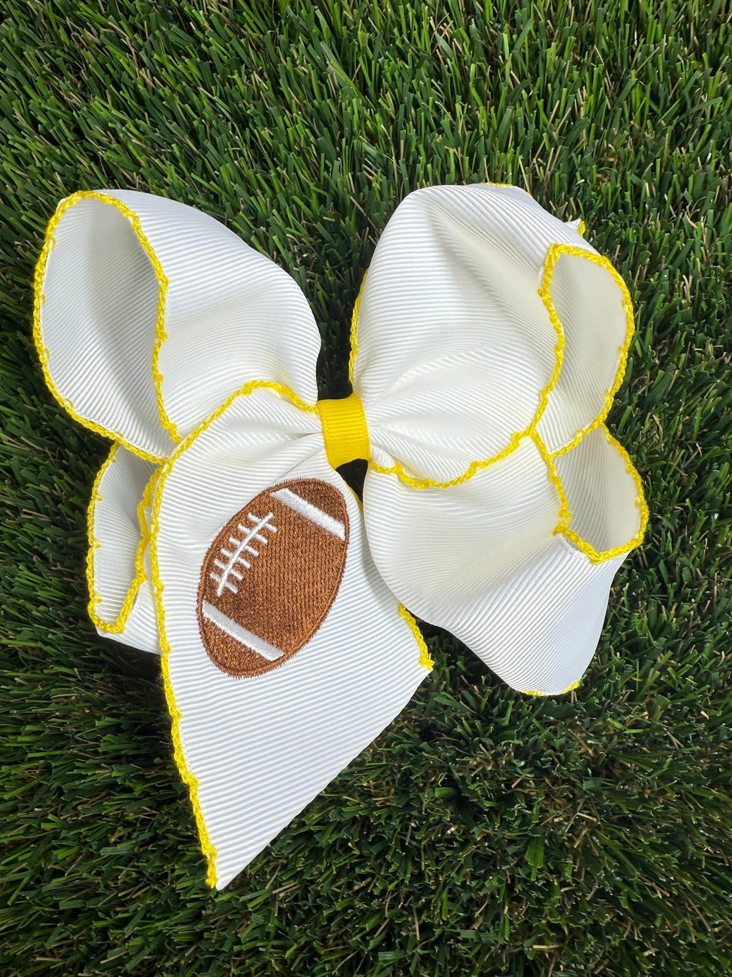Football Embroidered Moonstitch Hair Bow | Clip or Headband