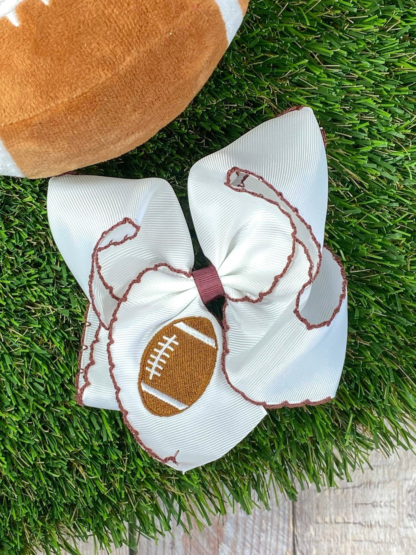 Football Embroidered Moonstitch Hair Bow | Clip or Headband