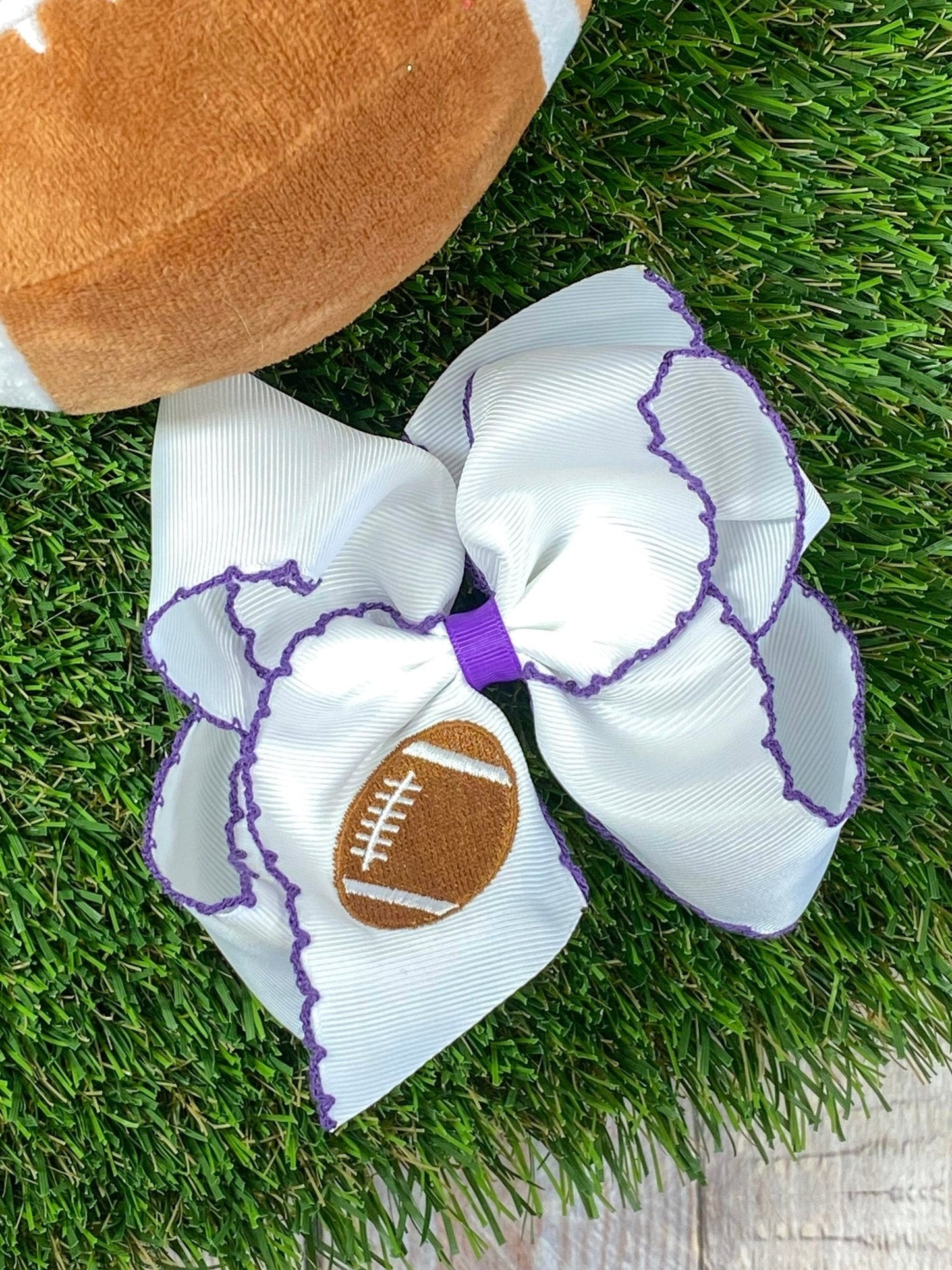 Football Embroidered Moonstitch Hair Bow | Clip or Headband