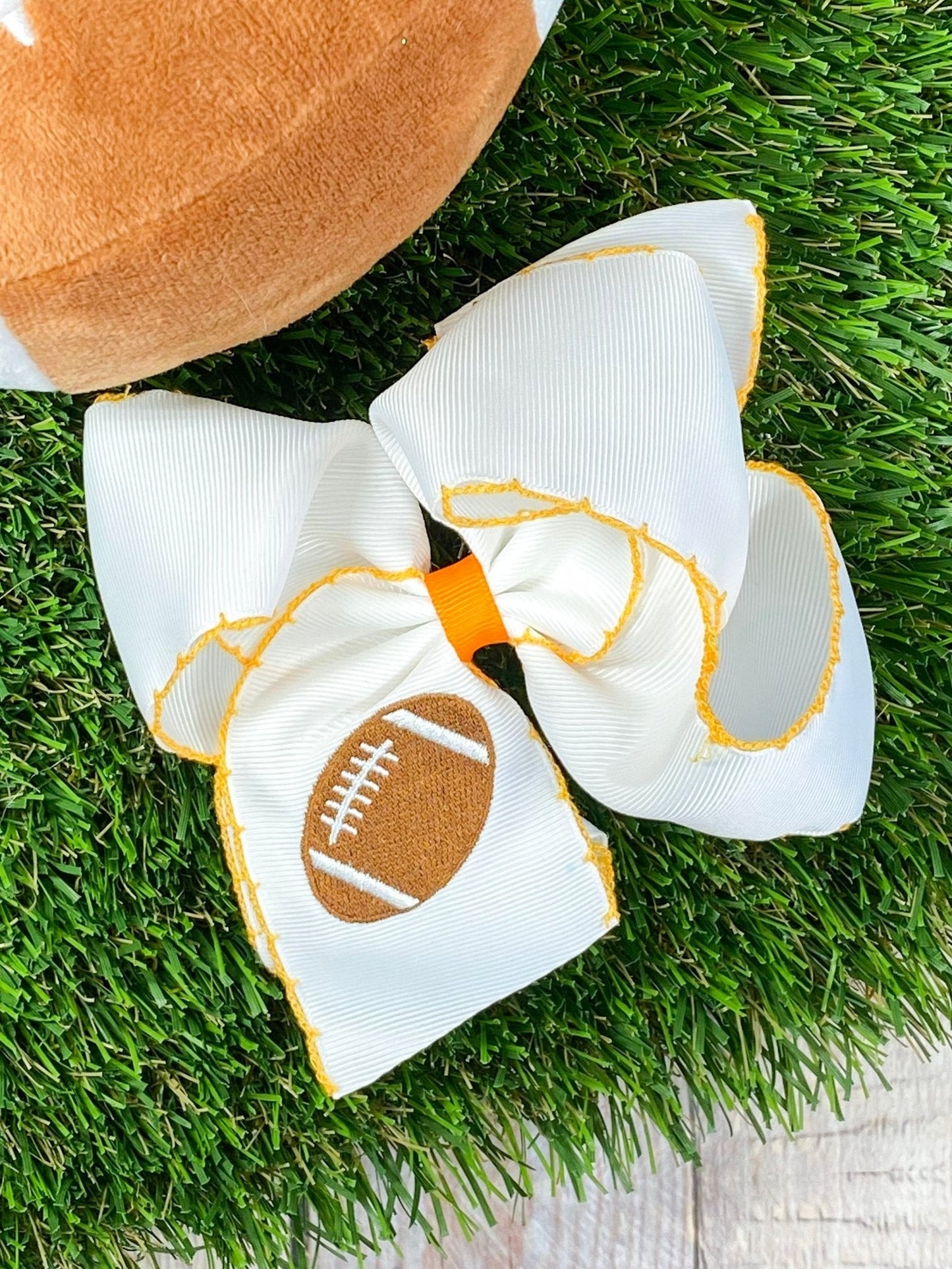 Football Embroidered Moonstitch Hair Bow | Clip or Headband