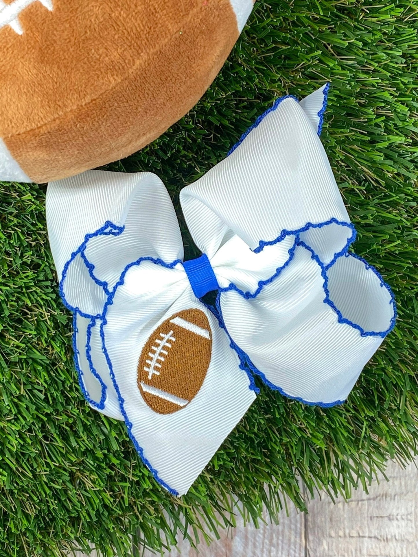 Football Embroidered Moonstitch Hair Bow | Clip or Headband