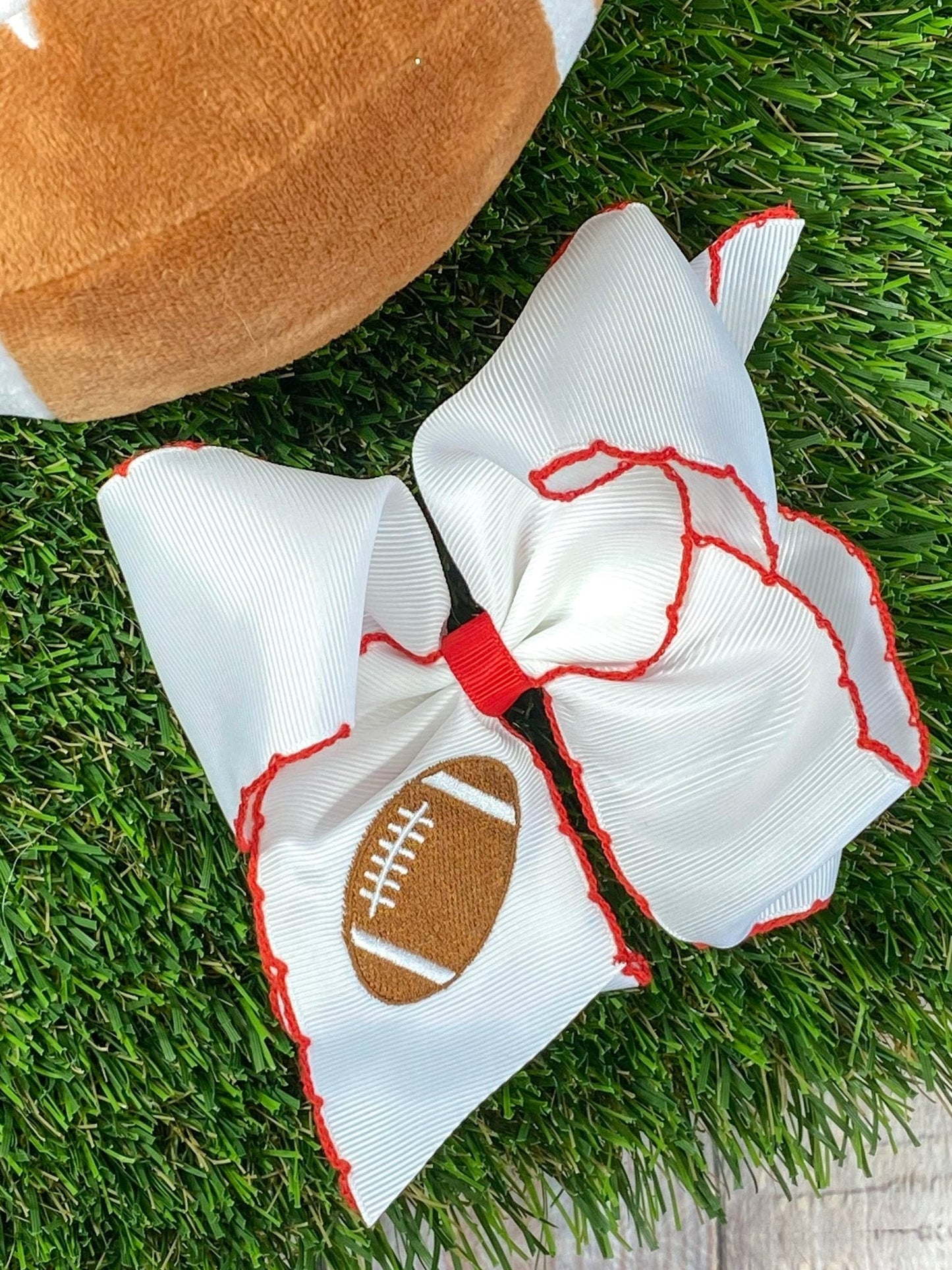 Football Embroidered Moonstitch Hair Bow | Clip or Headband