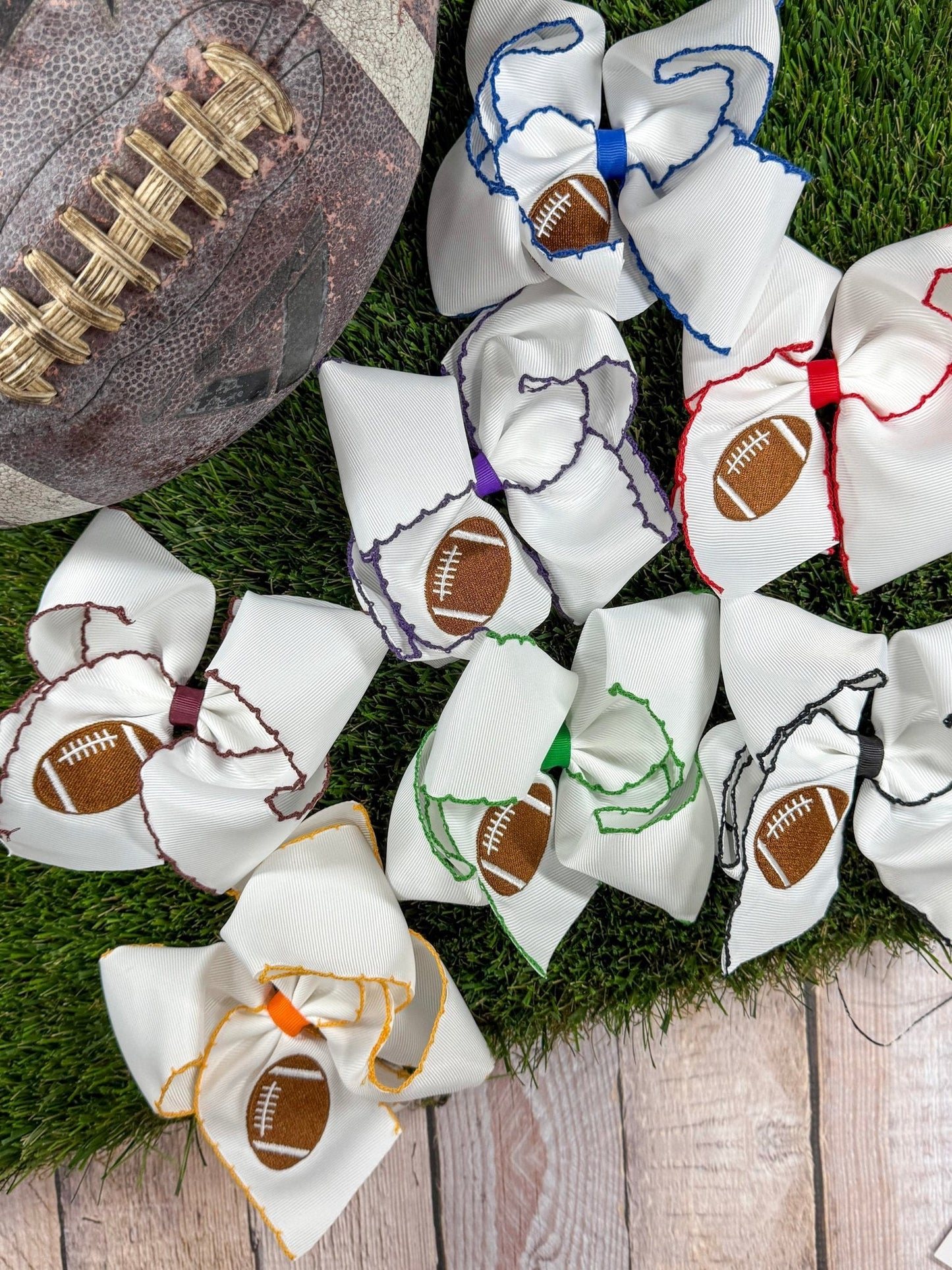 Football Embroidered Moonstitch Hair Bow | Clip or Headband