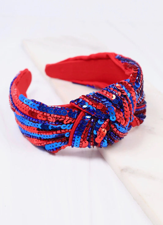 Blue & Red Sequin Headband