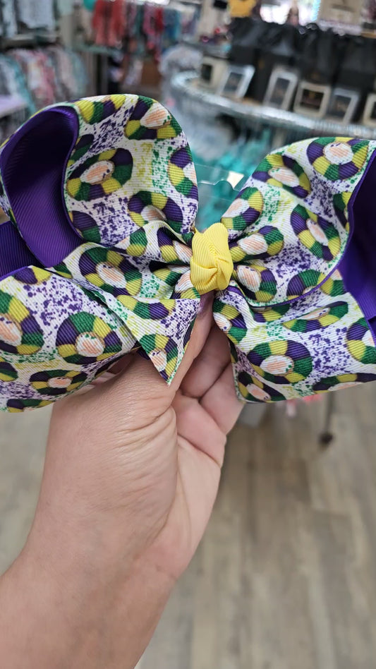 King Cake Double Layer Hair Bow